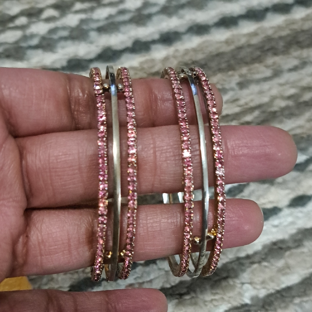 Elegant Pink Crystal Bangles